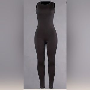 Black Sleeveless Fleece-Lined Jumpsuit, Sz. X-Large